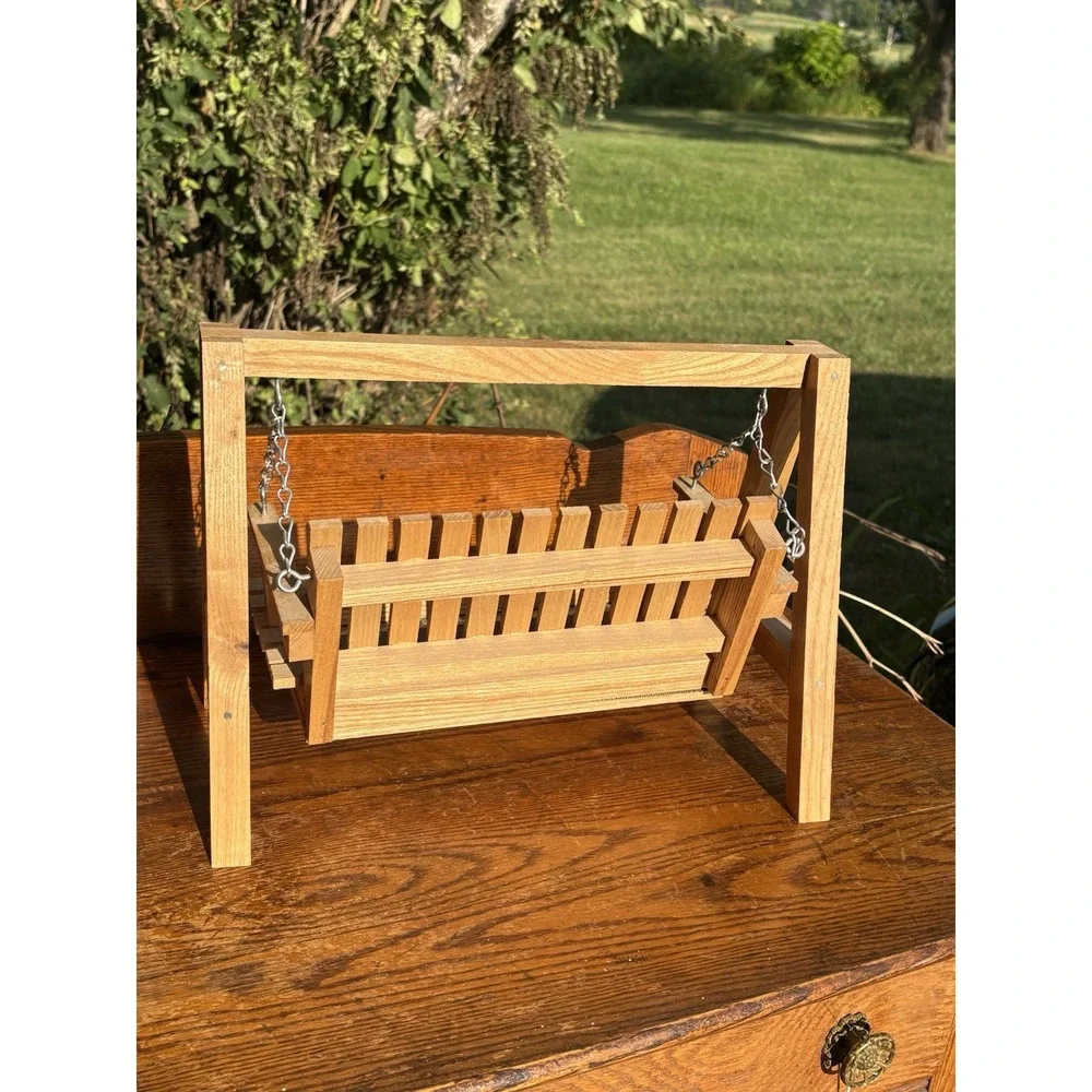 Handmade Wooden Swing Bird Feeder Squirrel Feeder Natural Finish Kitschy